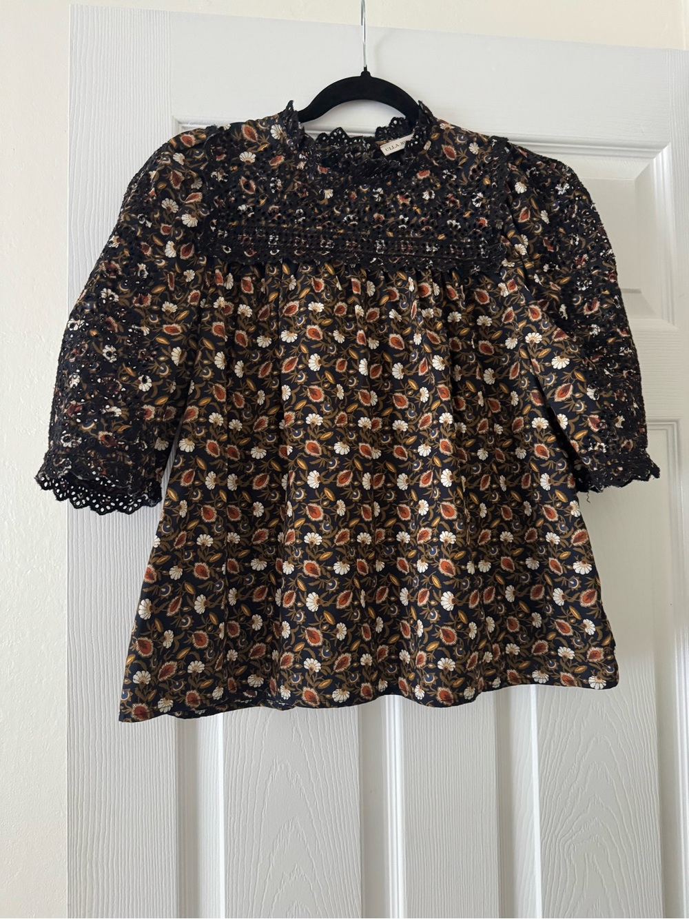 Ulla Johnson Black Floral Lace Yoke Blouse